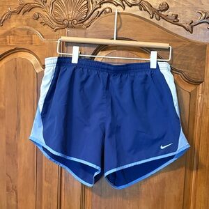 Nike Dri-Fit Blue Athletic Running Shorts with Light Blue Trim